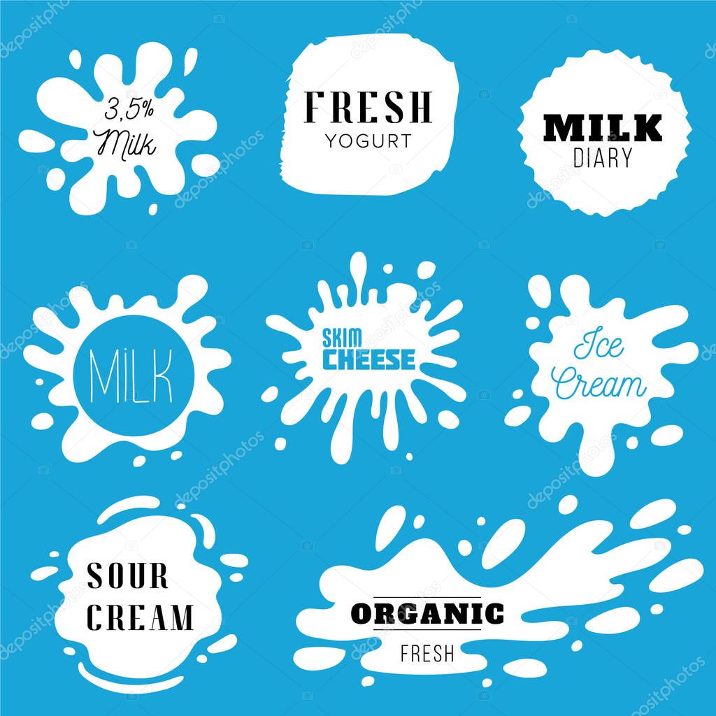 Milk, yogurt or cream splash blot vector set. Drink element, splashing template illustration