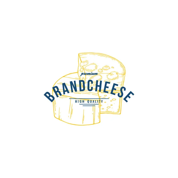 Cheese Vector Hand Drawn Dairy Products Logo Detailed Retro Style — Stock Vector