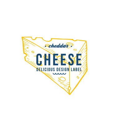 Peynir vektör elle çizilmiş süt ürünleri logo. Retro tarzı resimde ayrıntılı. Etiket tasarımı için vintage kroki.
