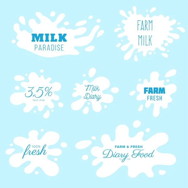 酸奶或奶油飞溅的污点矢量集 喝元素 溅模板图 — 图库矢量图片