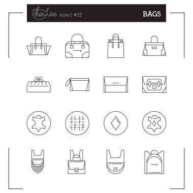 Çanta simgeleri. Kadınlar ikonları poşetler, çanta mağaza ikonları. Tasarım için simgeler.
