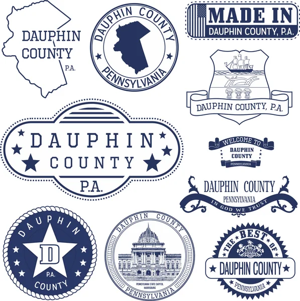 Genel pullar ve Dauphin county, Pa belirtileri — Stok Vektör