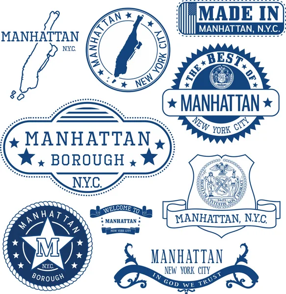 일반 우표와 맨해튼 자치구, 뉴욕의 흔적 스톡 벡터