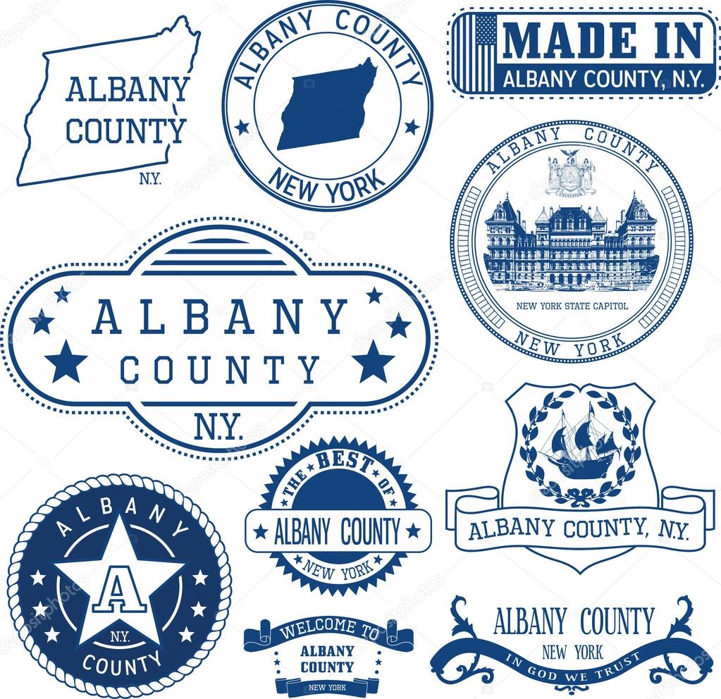 Set of generic stamps and signs of Albany county, New York state