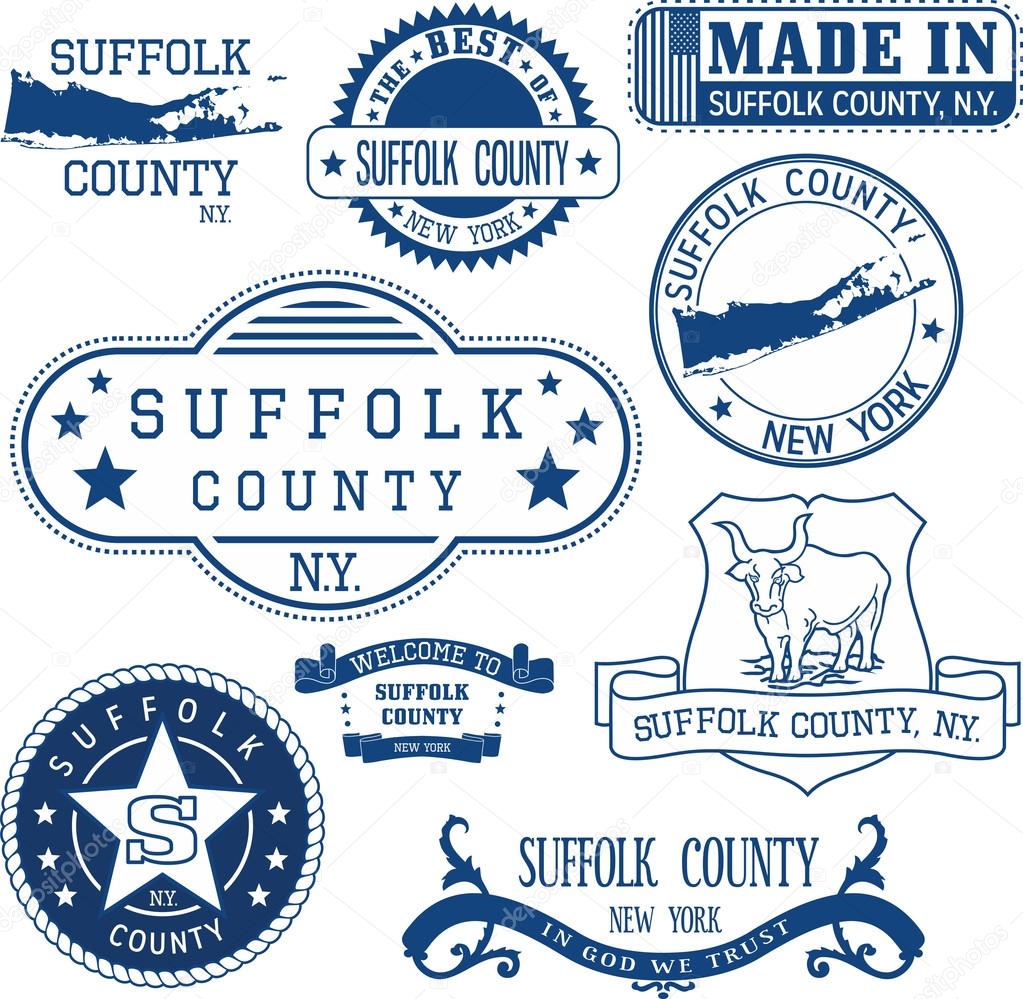 Set of generic stamps and signs of Suffolk county, New York state