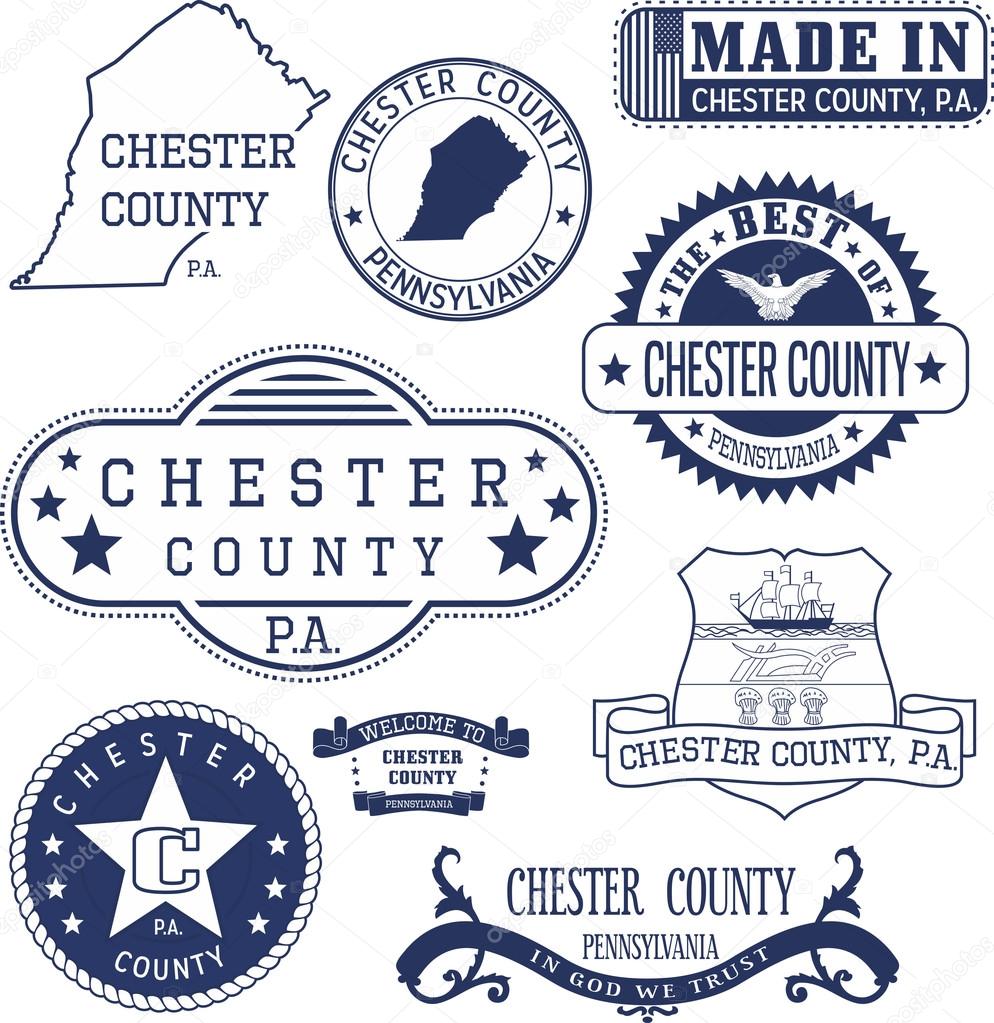 Set of generic stamps and signs of Chester county, Pennsylvania