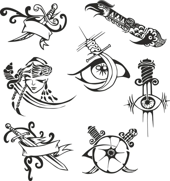Set of tribal tattoo stencils with blades — Stock Vector