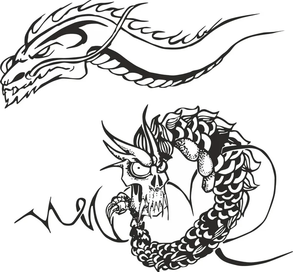 Dois dragões poderosos para estênceis de tatuagem —  Vetores de Stock