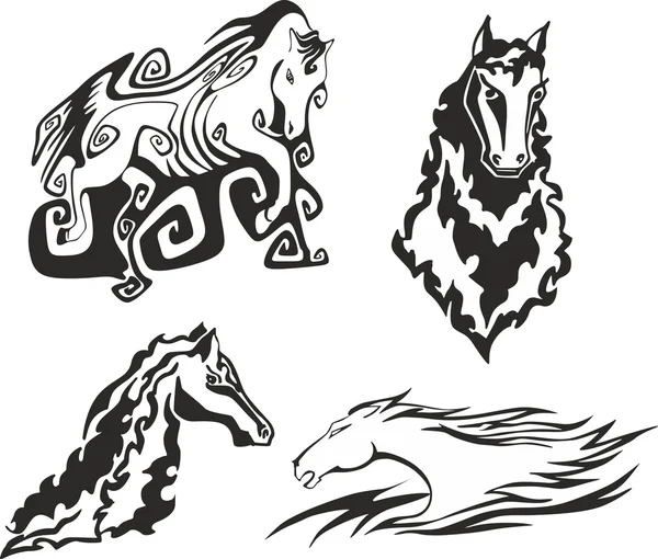 Set of horses for tattoo stencils — Stock Vector