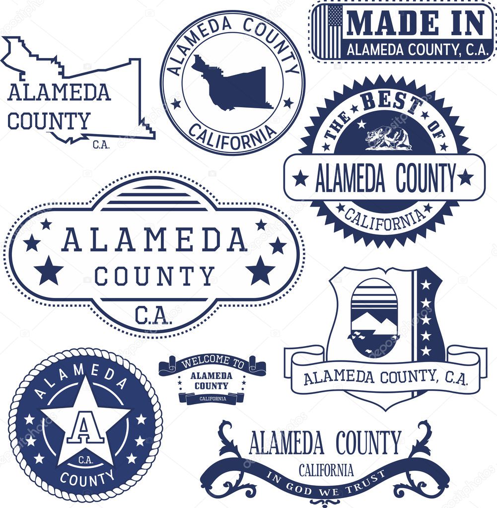 Alameda county, California. Set of generic stamps and signs.