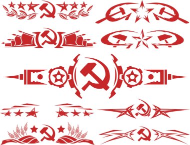 Kırmızı renk Sovyet vinyetlerin kümesi