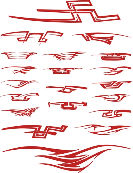 Set van rood tribal tattoo vignetten — Stockvector