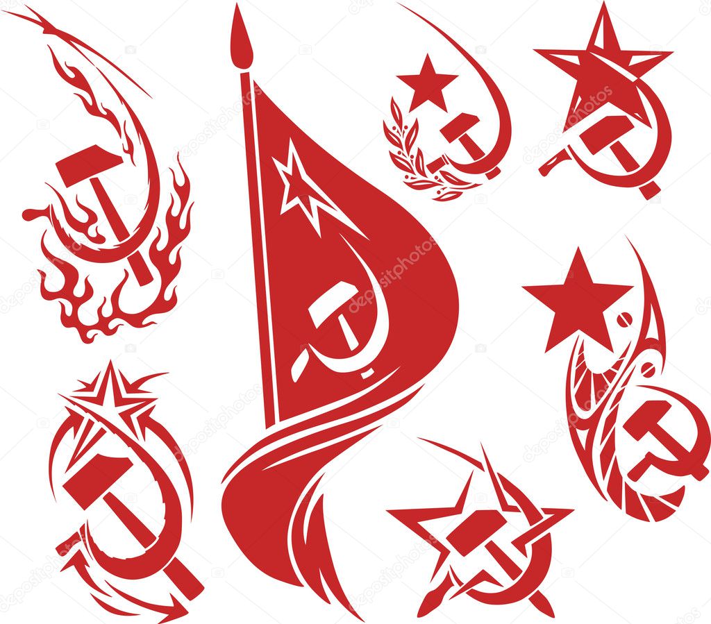 Set of red color soviet symbols