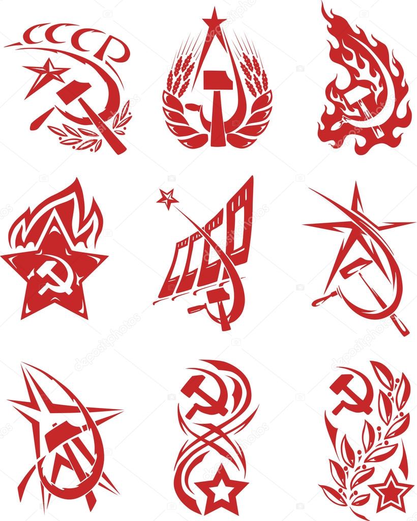 Set of red color soviet symbols