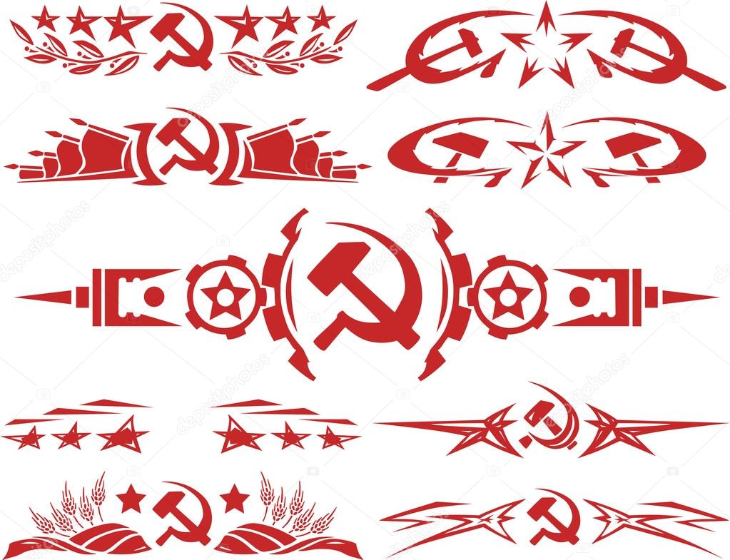 Set of red color soviet vignettes