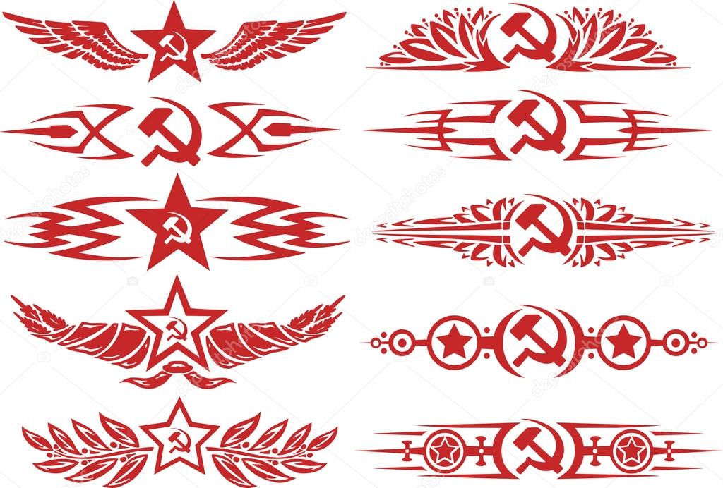 Set of red color soviet vignettes