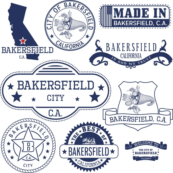 Rodzajowy znaczki i znaki miasta Bakersfield, Ca — Wektor stockowy