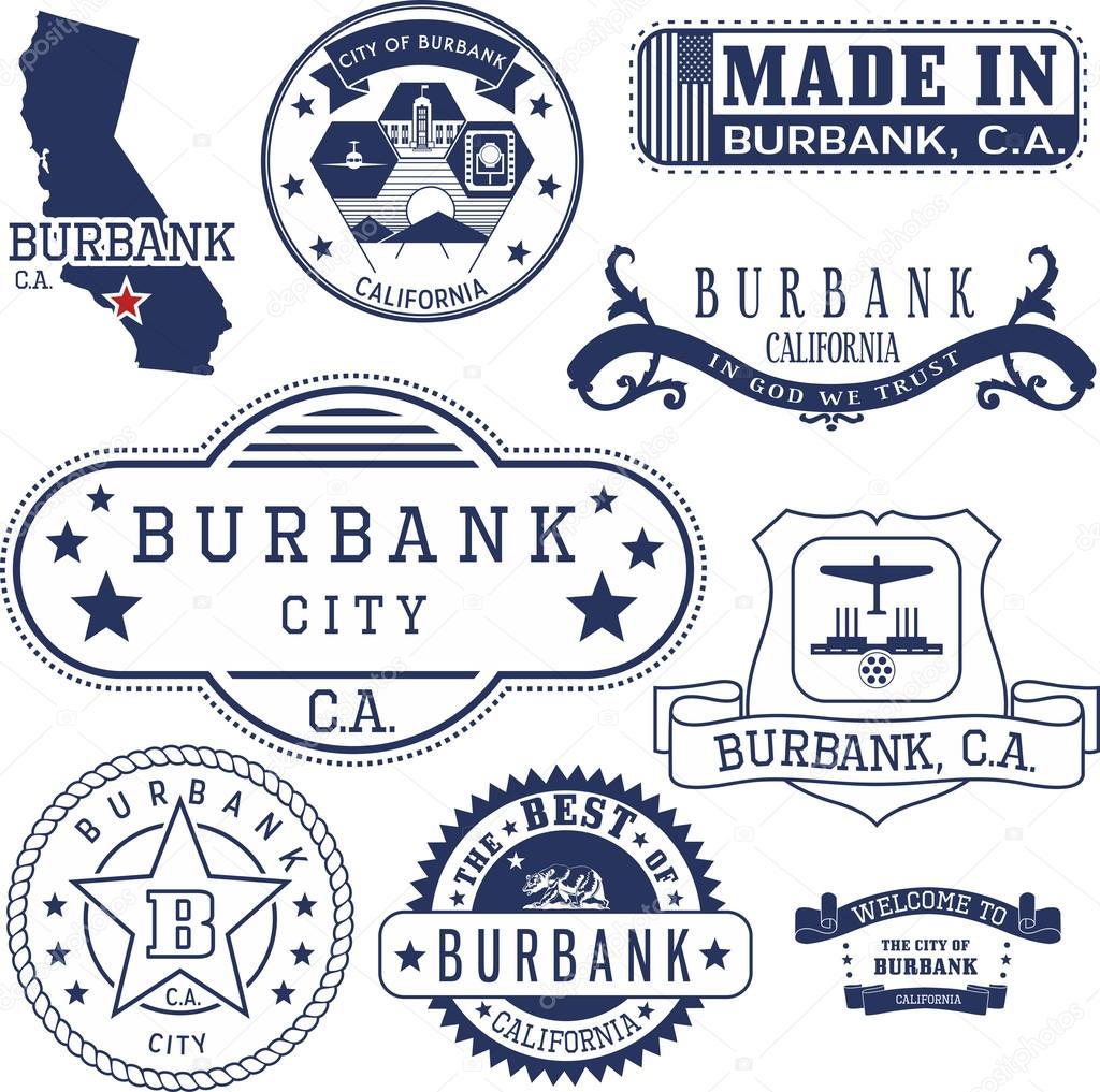 generic stamps and signs of Burbank city, CA