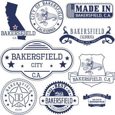 generic stamps and signs of Bakersfield city, CA clipart