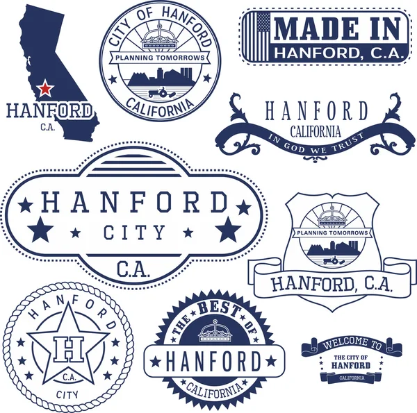 Hanford city, CA. Stamps and signs — Stock Vector