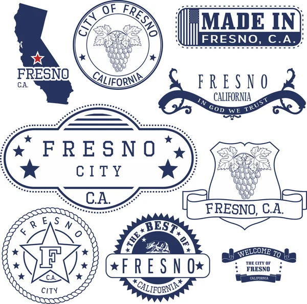 Francobolli generici e segni della città di Fresno, CA — Vettoriale Stock