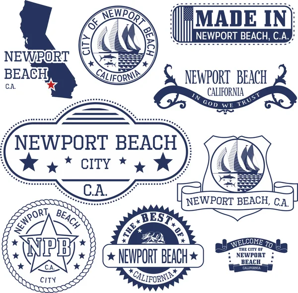 Newport Beach City, Californie. Timbres et enseignes — Image vectorielle