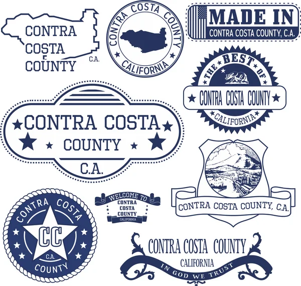 Округ Контра Коста, Калифорния. Набор почтовых марок и знаков — стоковый вектор