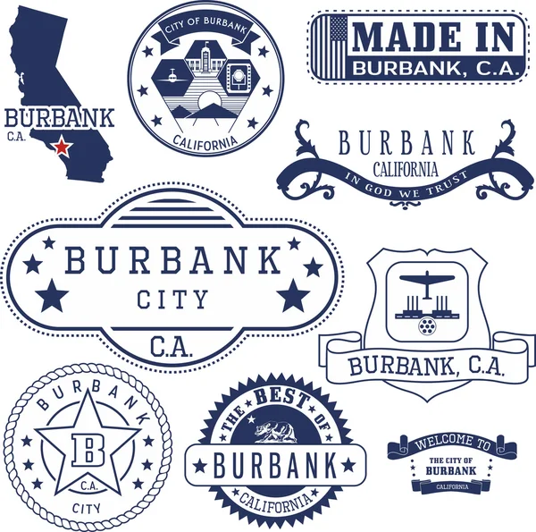 Francobolli generici e segni della città di Burbank, CA — Vettoriale Stock