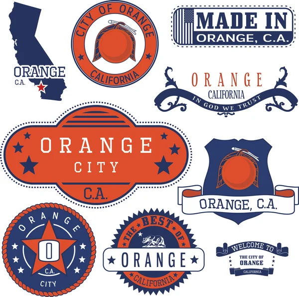 Orange City, Californie. Timbres et enseignes — Image vectorielle