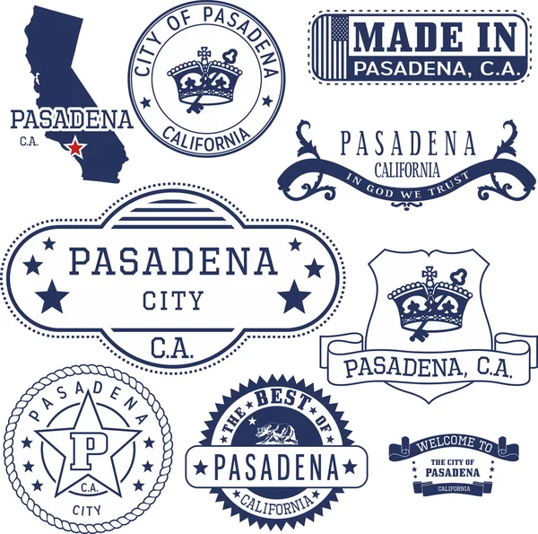 帕萨迪纳市，Ca.邮票和标志 — 图库矢量图片