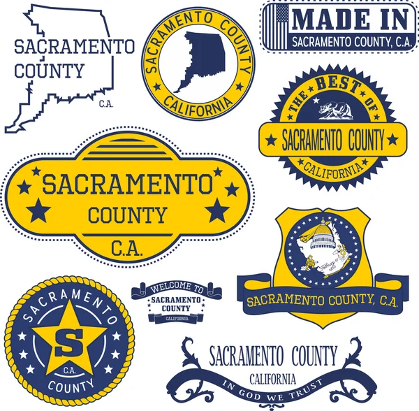 Kreis Sacramento, ca. Serie von Marken und Schildern — Stockvektor