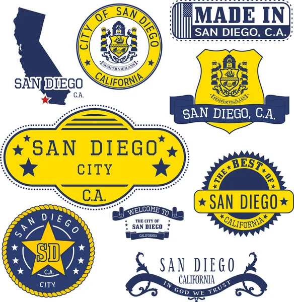 Timbres génériques et signes de San Diego, CA — Image vectorielle