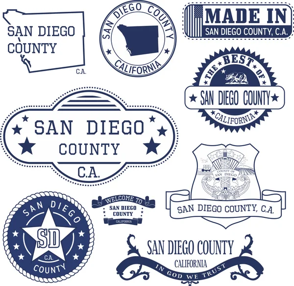 Comté de San Diego, Californie. Série de timbres et de signes — Image vectorielle