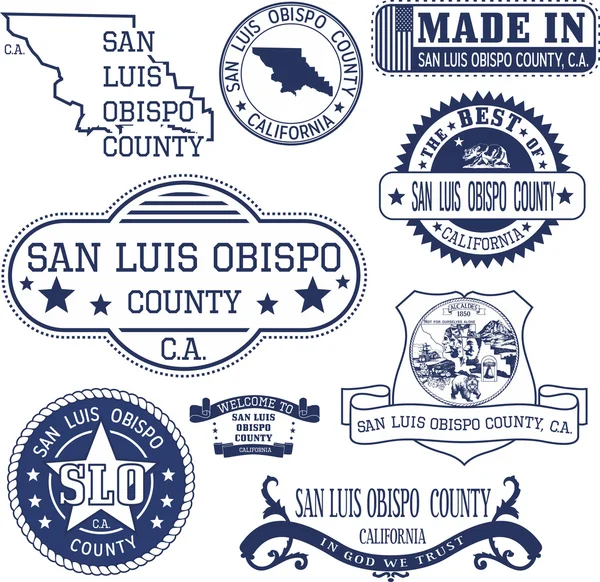 San Luis Obispo county, Ca. Set γραμματόσημα και σημάδια — Διανυσματικό Αρχείο