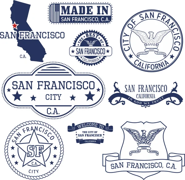 Francobolli generici e segni della città di San Francisco, CA — Vettoriale Stock