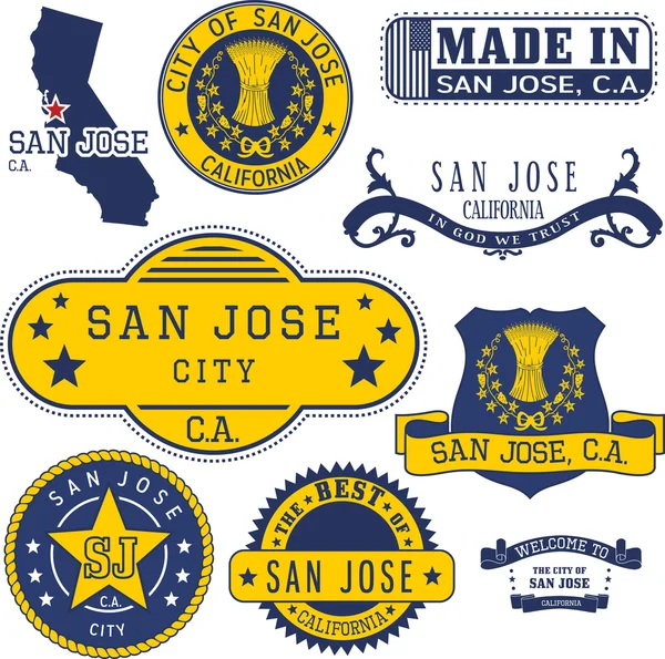San Jose città, CA, francobolli e cartelli generici — Vettoriale Stock