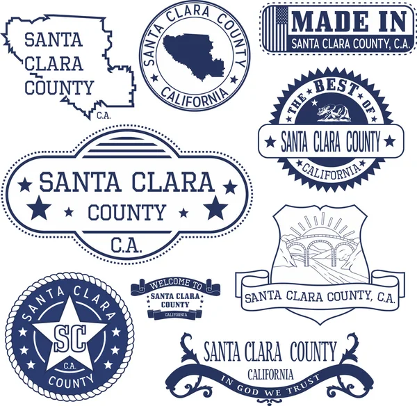 Santa Clara county, Ca. Set van zegels en tekenen — Stockvector