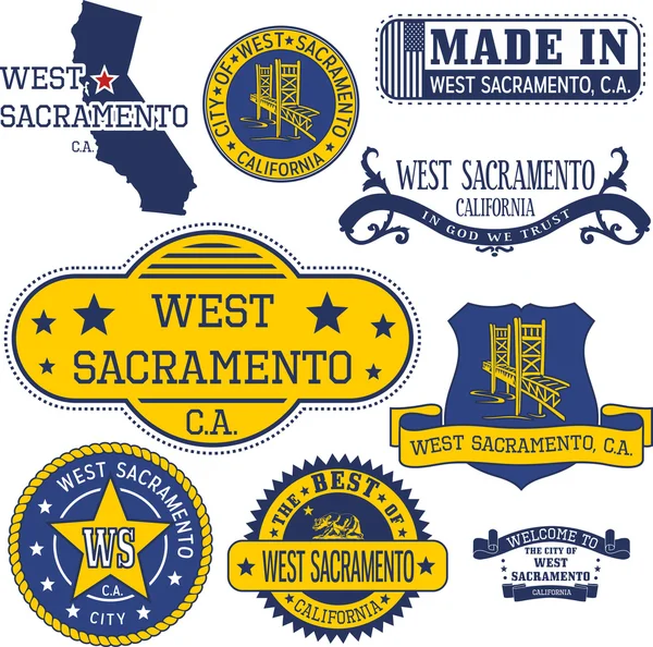 Selos e sinais genéricos da cidade de West Sacramento, CA — Vetor de Stock