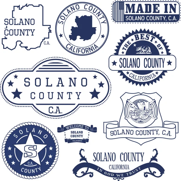 Solano county, CA. Set of stamps and signs — Stock Vector