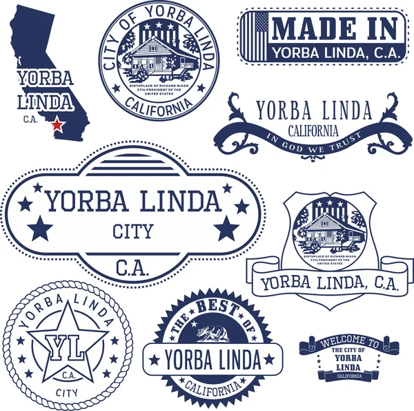 Yorba Linda City, Californie. Timbres et enseignes — Image vectorielle