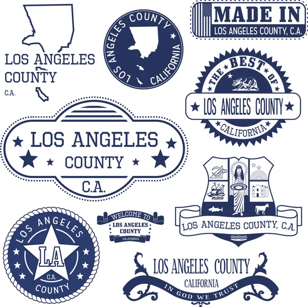 Contea di Los Angeles, CA. Serie di francobolli e segni Grafiche Vettoriali