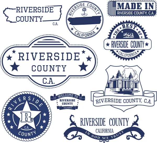 Condado de Riverside, CA. Conjunto de sellos y signos Ilustraciones De Stock Sin Royalties Gratis