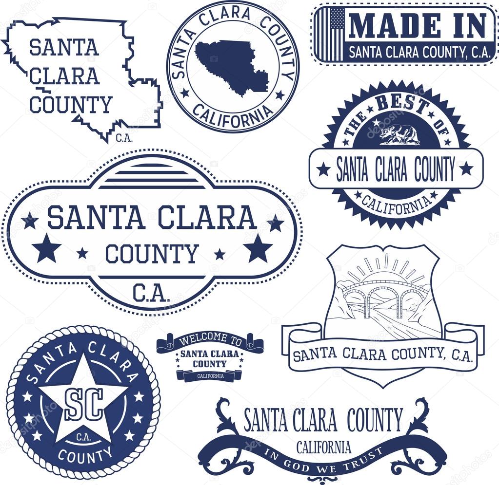 Santa Clara county, CA. Set of stamps and signs