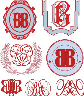 Set of BB monograms and emblem templates clipart