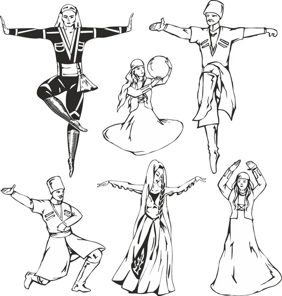 白种人汉兰达的民族服装的舞者 — 图库矢量图片