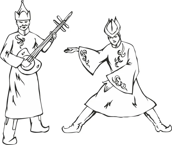 Танцоры в национальных монгольских костюмах — стоковый вектор