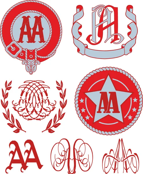 Conjunto de monogramas AA e modelos de emblema —  Vetores de Stock