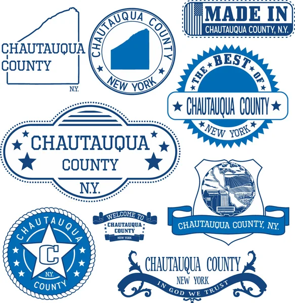 Contea di Chautauqua, New York. Serie di francobolli e segni . — Vettoriale Stock
