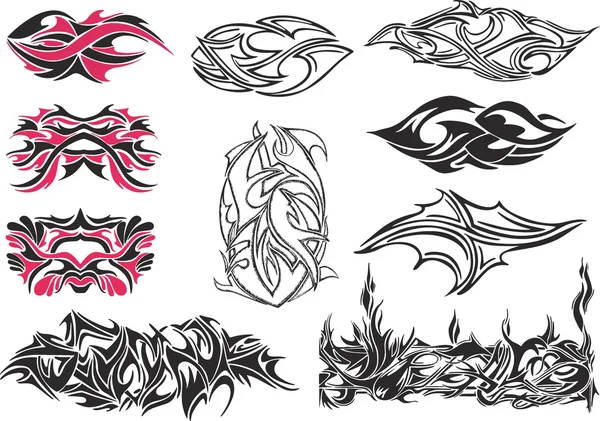 Set of spiny ornaments and tattoos — Stock Vector