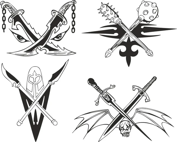 Punhais cruzados, espadas e macas Gráficos Vetores